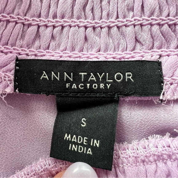 Ann Taylor Purple Smocked Yoke Ruffle Blouse - Picture 6 of 7